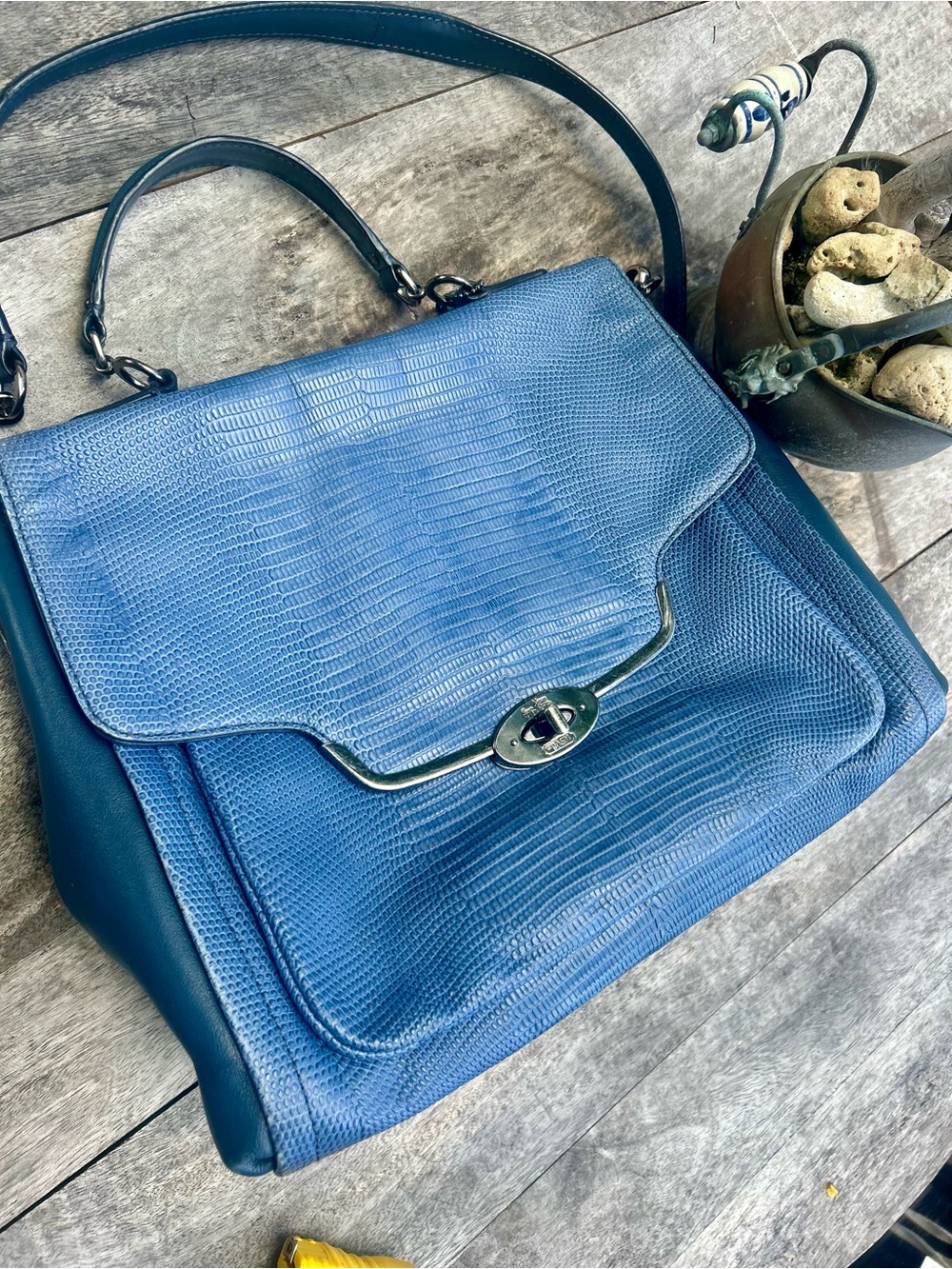 Coach Madison Lizard Embossed Tote Blue Bag - Picture 2 of 16